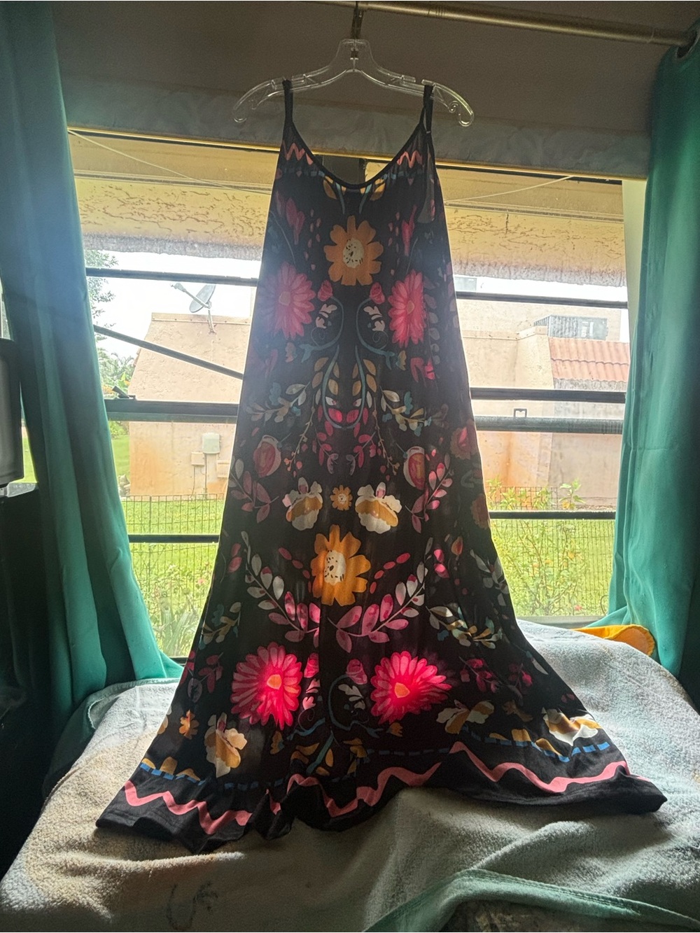 SHEIN Black Maxi Dress with Pink and Yellow Floral Print